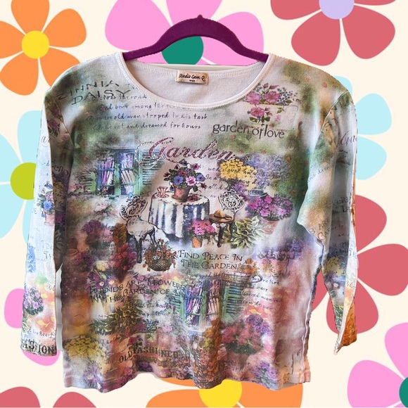 Studio Gem Tops - Vintage Studio Gem Q bejeweled garden patio shirt